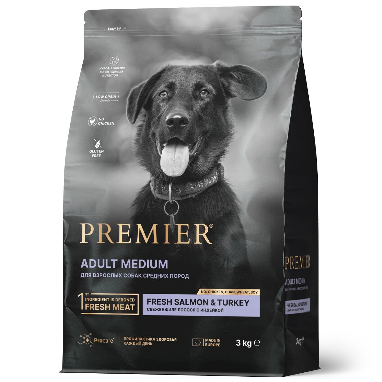 Лосось с индейкой для собак средних пород Premier Dog Salmon&Turkey ADULT Medium 3 кг